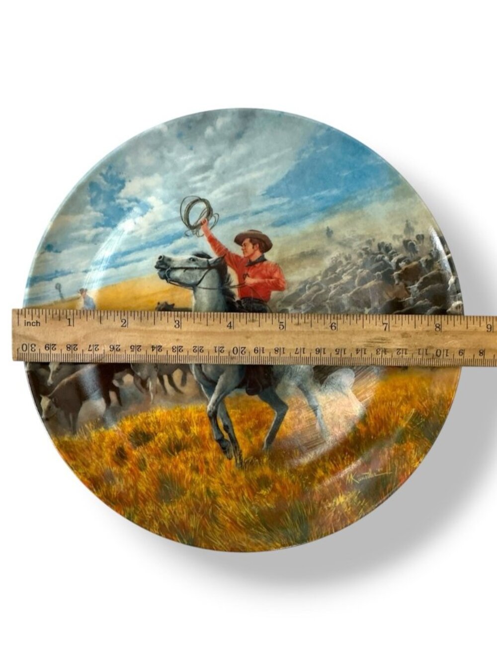 Edwin M Knowles Collectible Plate Oklahoma! Cowboy Western Scene Vintage 1986 - Picture 6 of 16